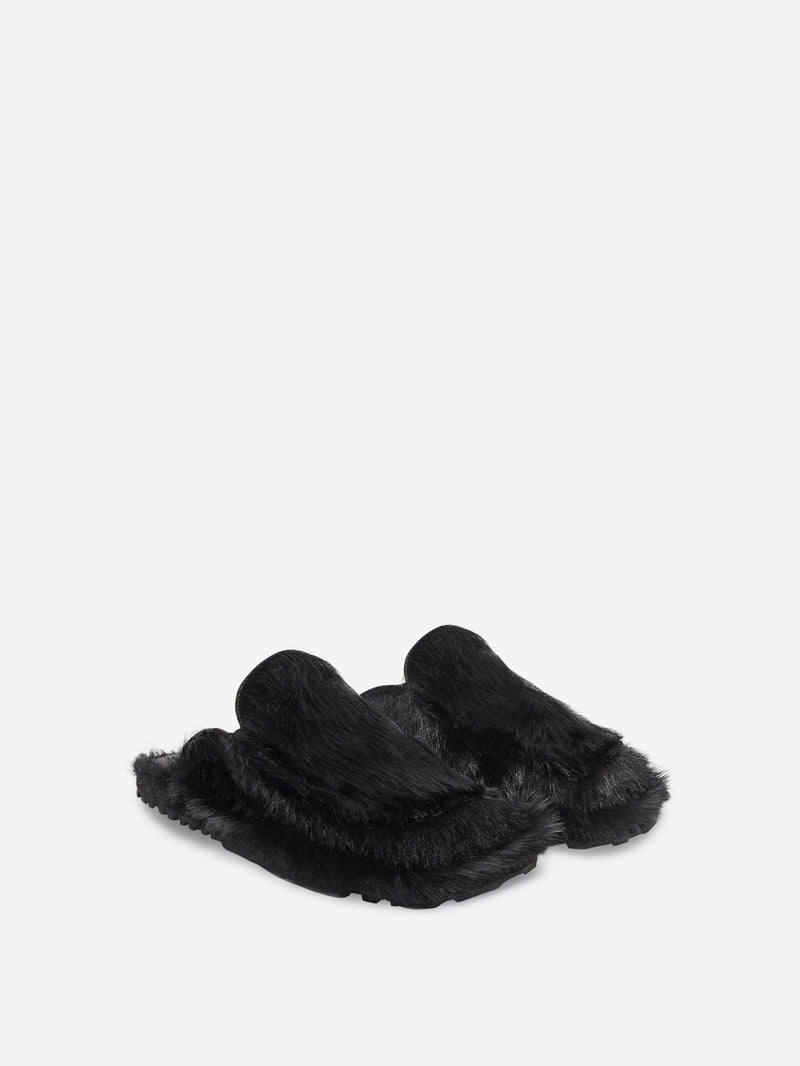 Sliders in leather-trimmed calf hair