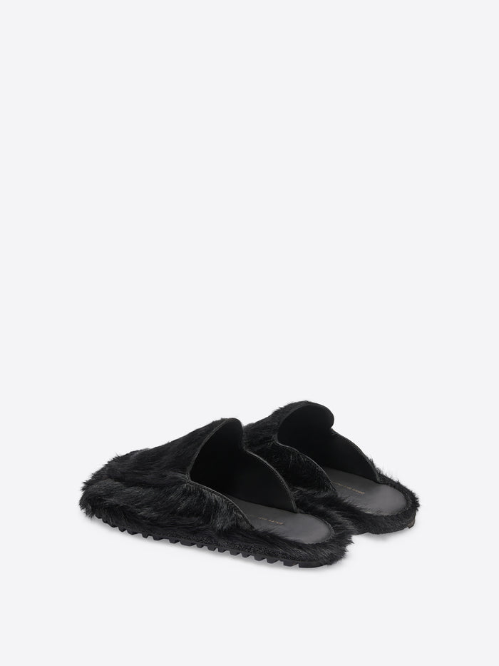 Sliders in leather-trimmed calf hair