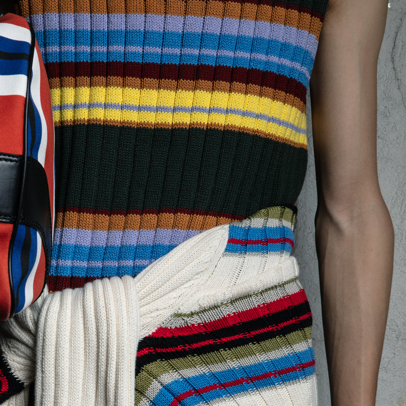 Close-up of colorful striped socks with a neutral background - Dries Van Noten