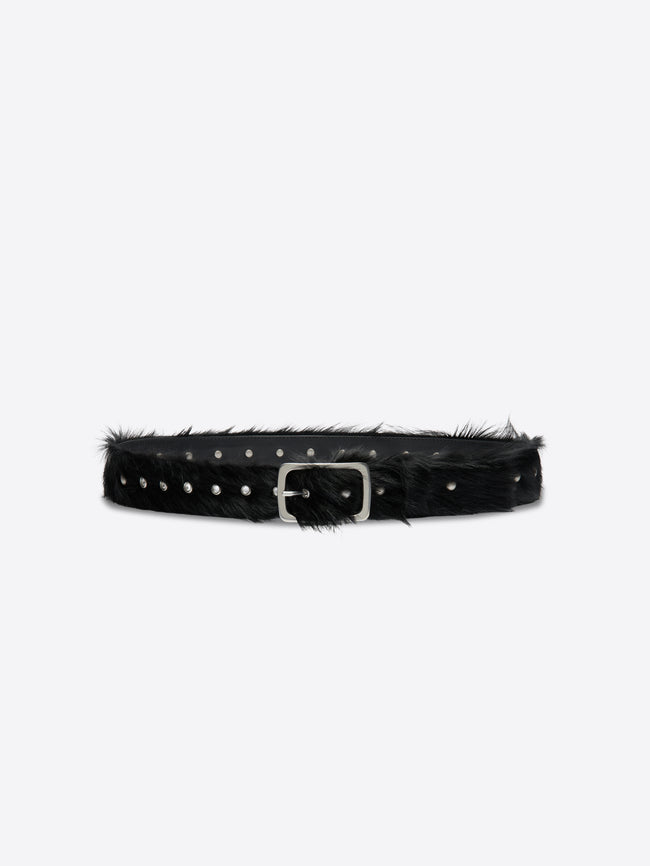Belt in <br>leather-trimmed calf hair