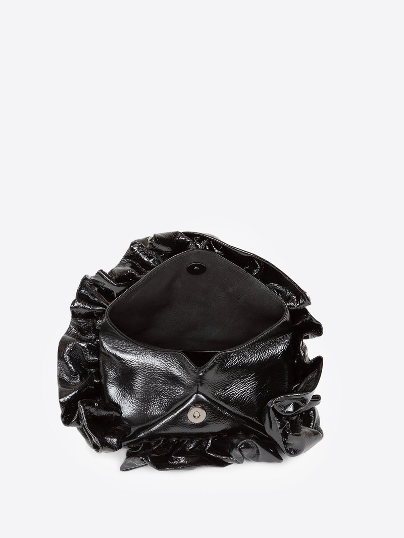 Leather ruffle bag
