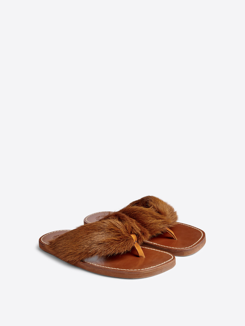Sandals in leather-trimmed calf hair