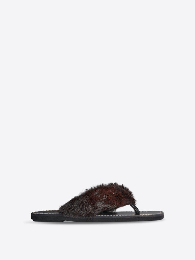 Sandals in leather-trimmed calf hair