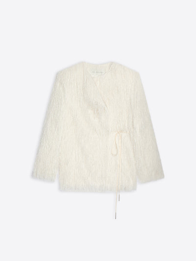 White fluffy coat on a white background - Dries Van Noten