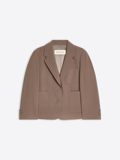 Taupe tight fit cropped blazer with patch pockets, on a white background - Dries Van Noten