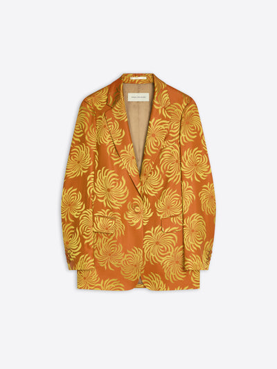 Orange and yellow floral jacquard blazer on a white background - Dries Van Noten