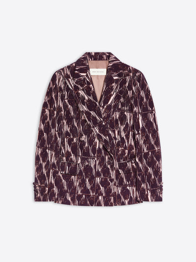 Burgundy tie print blazer on a white background - Dries Van Noten