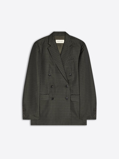 Black patterned blazer on a light gray background - Dries Van Noten