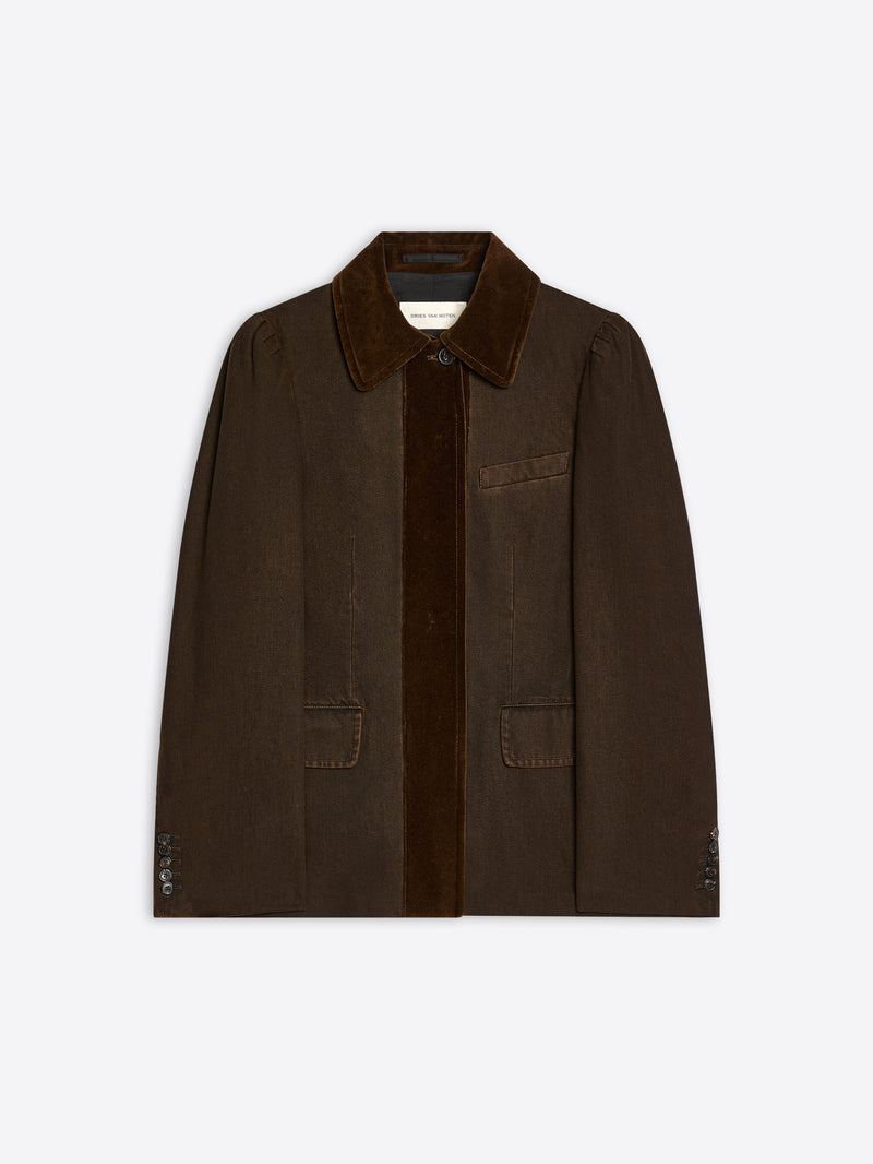 Brown jacket with a collar on a white background