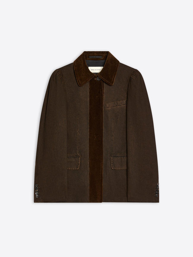 Brown jacket with a collar on a white background