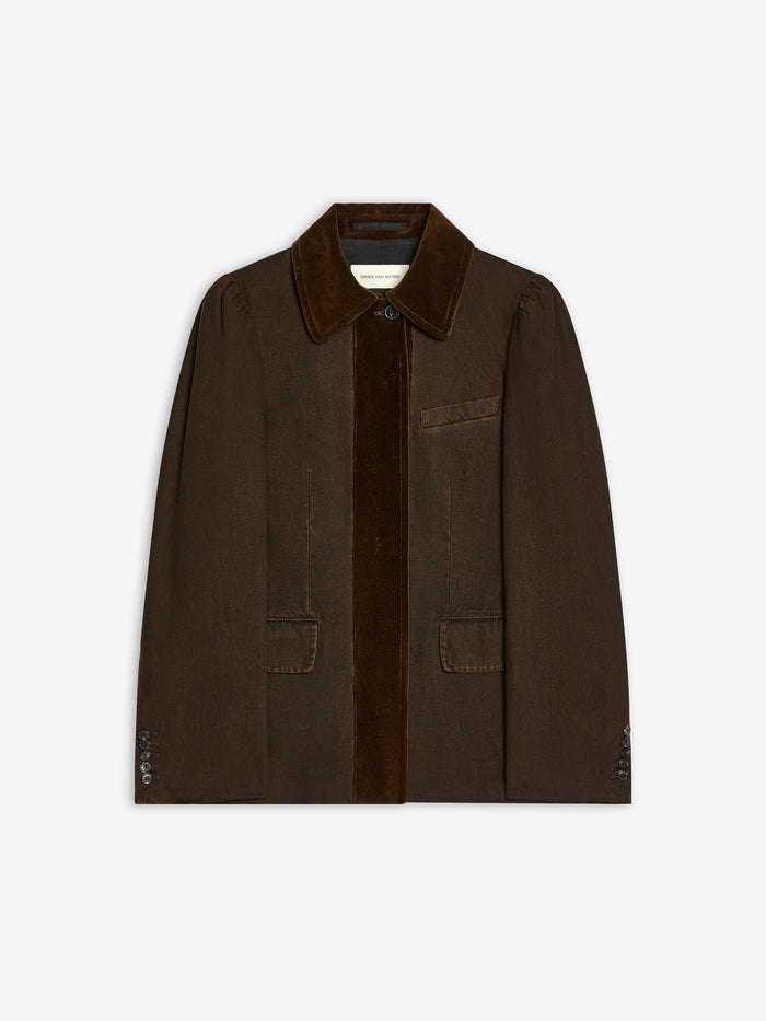 Brown jacket with a collar on a white background