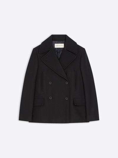 Black peacoat on a light gray background - Dries Van Noten