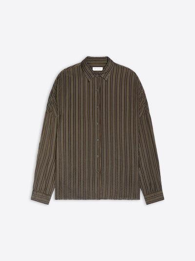 Brown striped cocoon shirt on a white background - Dries Van Noten