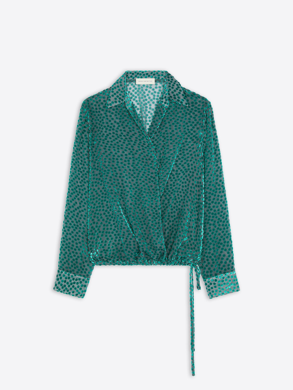 Turquoise patterned and textured shirt with a tie on a white background