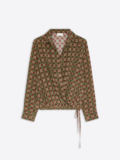 Khaki patterned shirt with a tie on a white background - Dries Van Noten