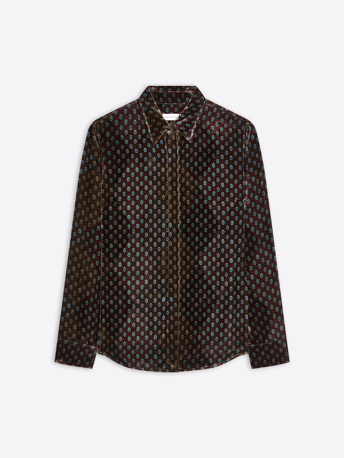 Khaki patterned velvet shirt on a white background