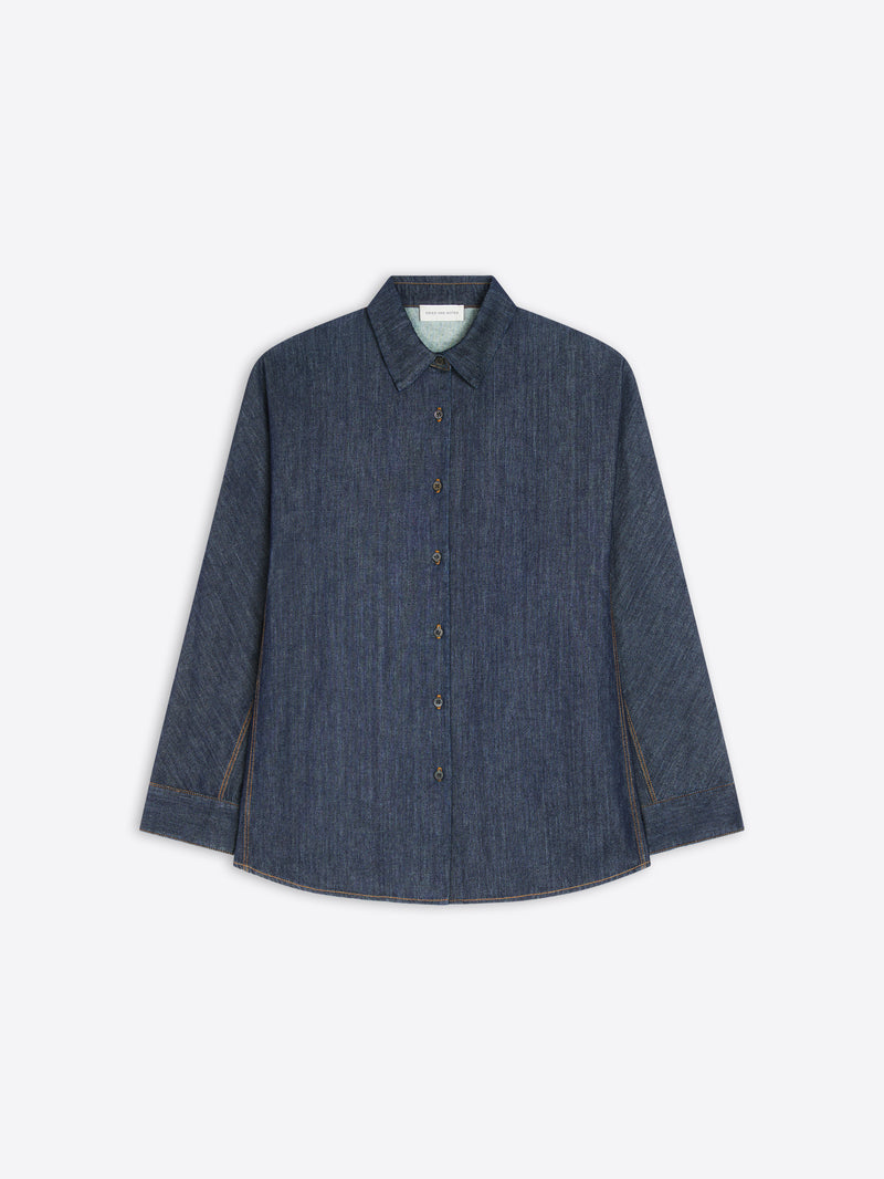 Blue denim shirt on a white background