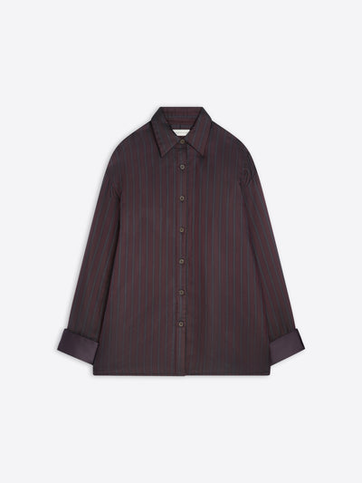 Dark burgundy oversized striped shirt on a white background - Dries Van Noten