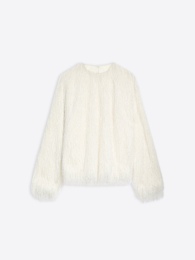 White fluffy top on a white background