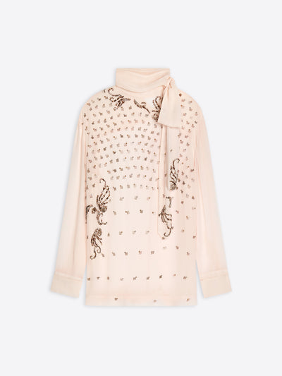 Blush coloured blouse with embroidered designs on a white background - Dries Van Noten