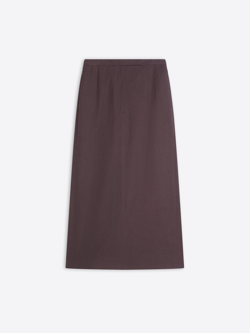 Long, dark brown skirt on a white background