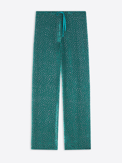 Teal patterned pants on a white background - Dries Van Noten