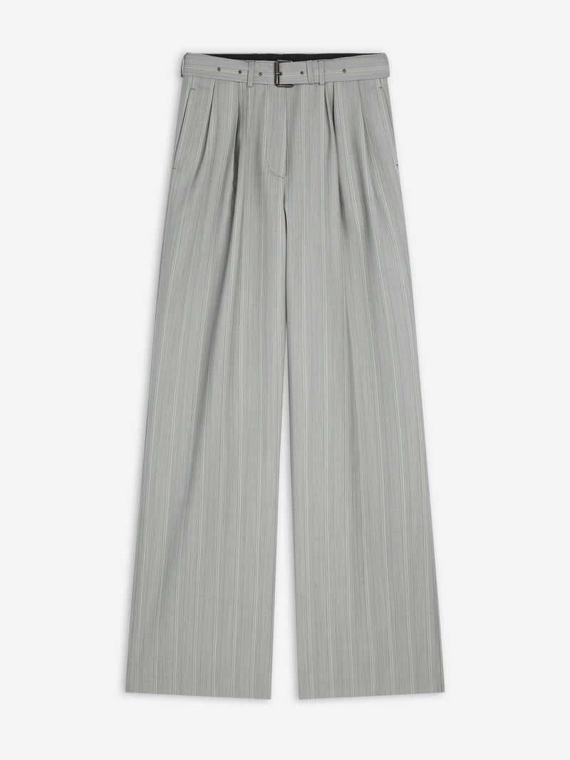 Gray pleated pants on a white background