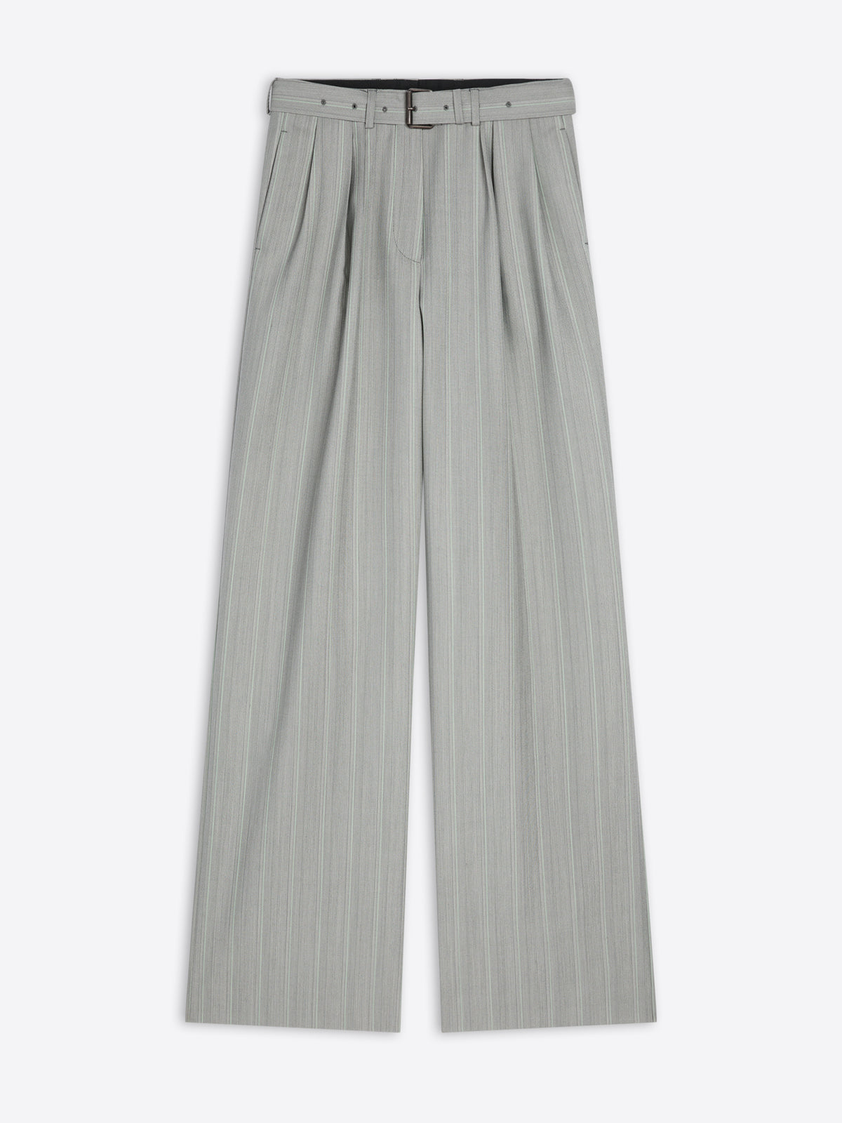 Gray pleated pants on a white background