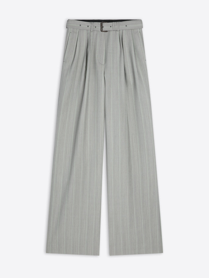 Gray pleated pants on a white background