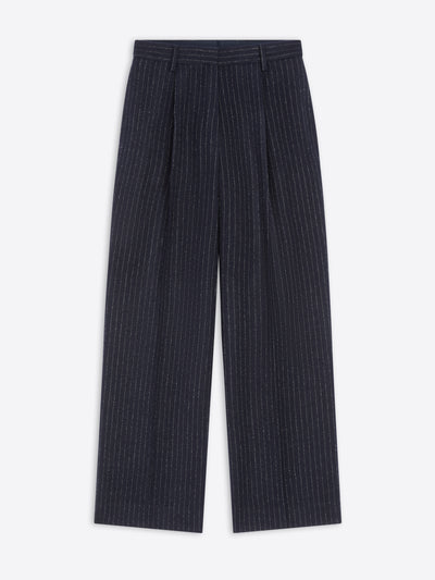 Regular fit, navy pants with white pinstripes on a white background - Dries Van Noten