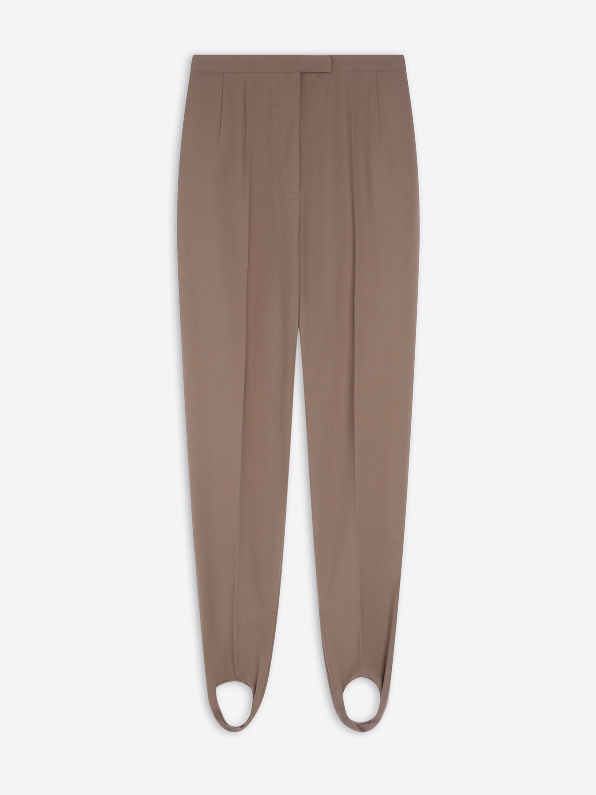Taupe stirrup pants on a white background