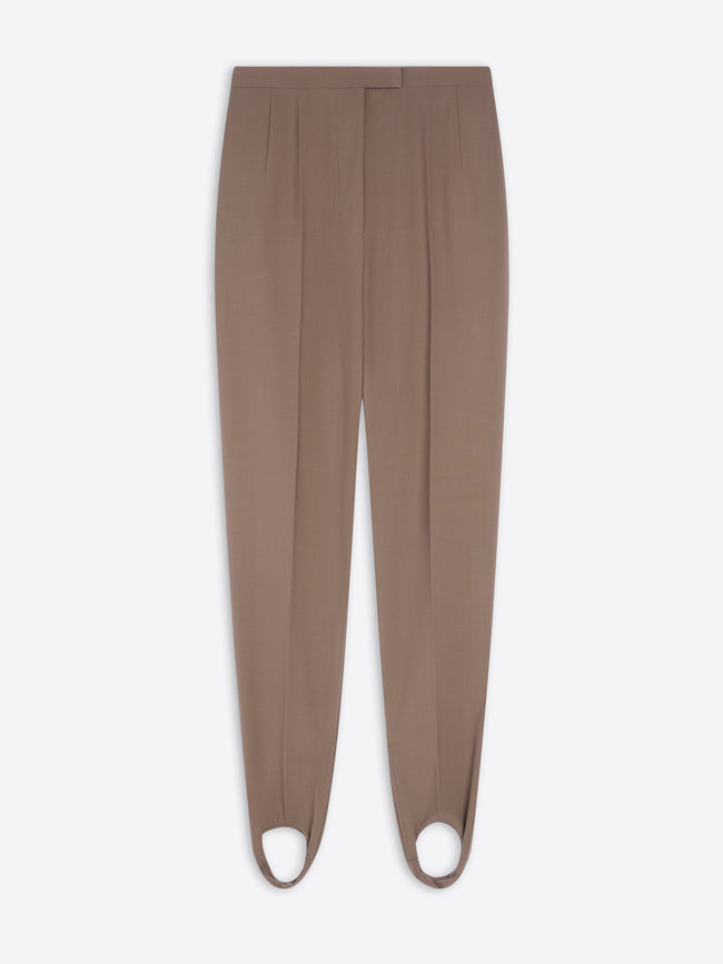 Taupe stirrup pants on a white background