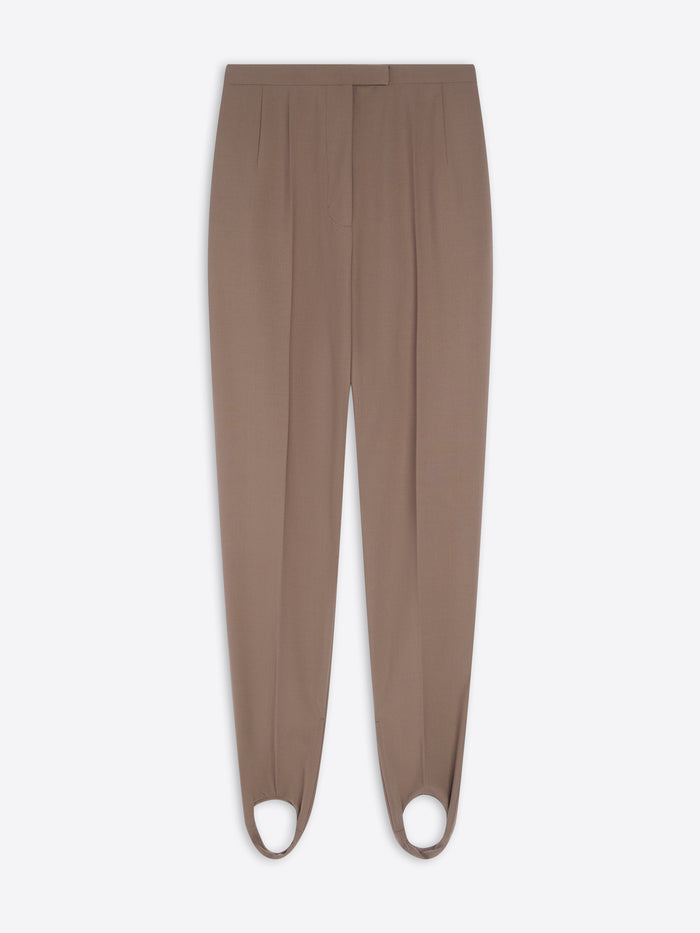 Taupe stirrup pants on a white background