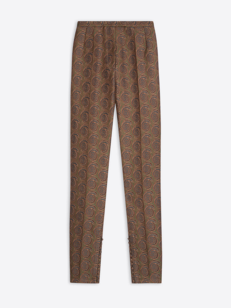 Brown patterned pants on a white background