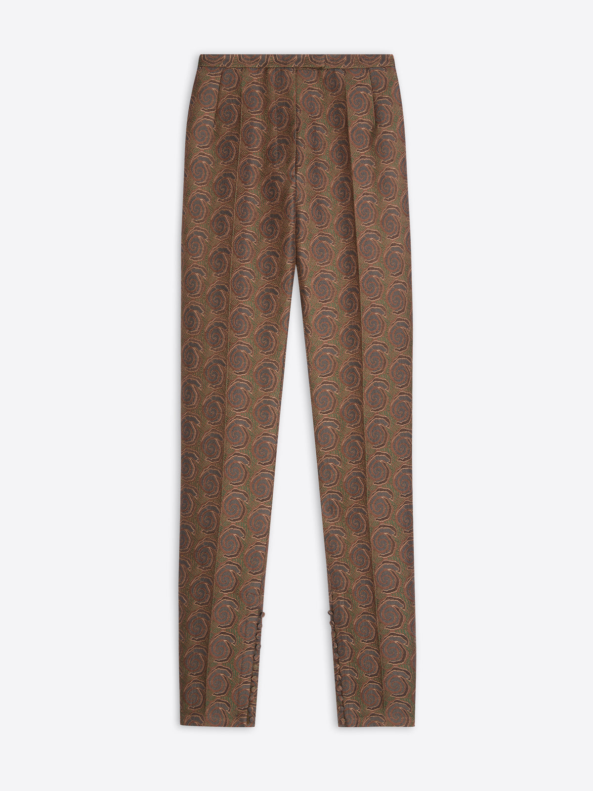 Brown patterned pants on a white background