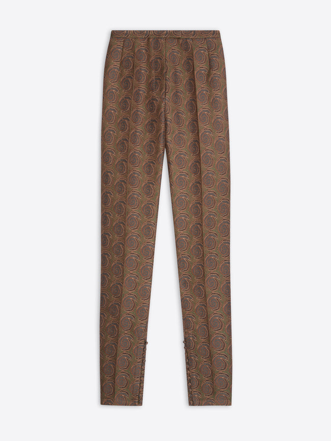 Brown patterned pants on a white background