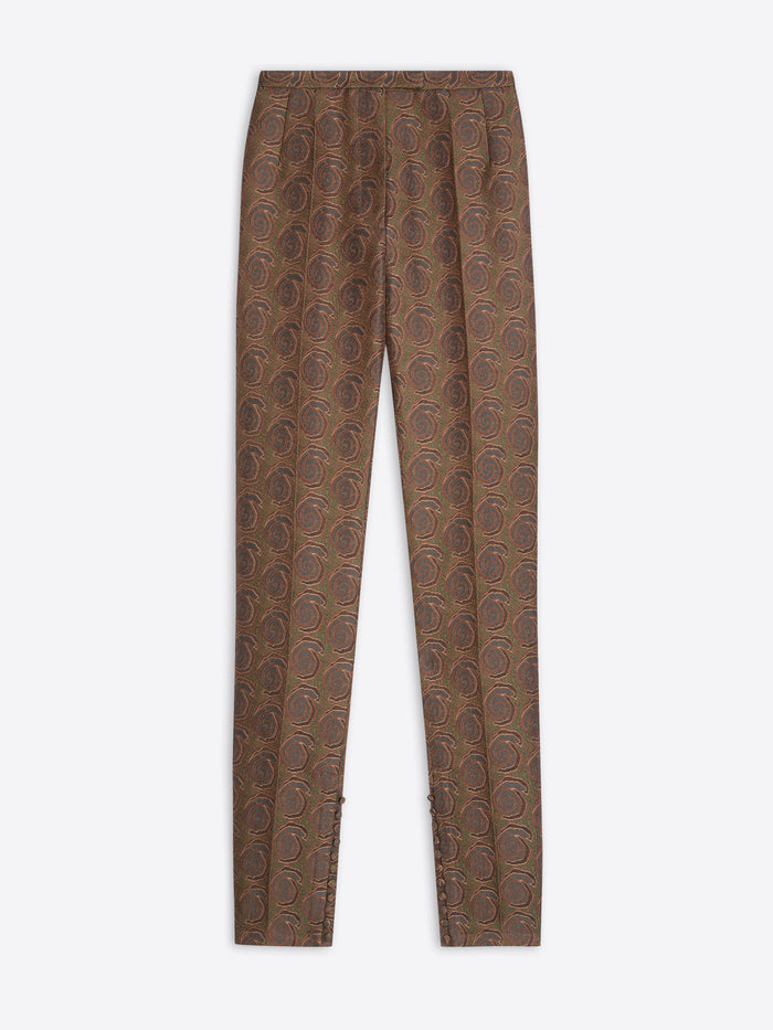 Brown patterned pants on a white background