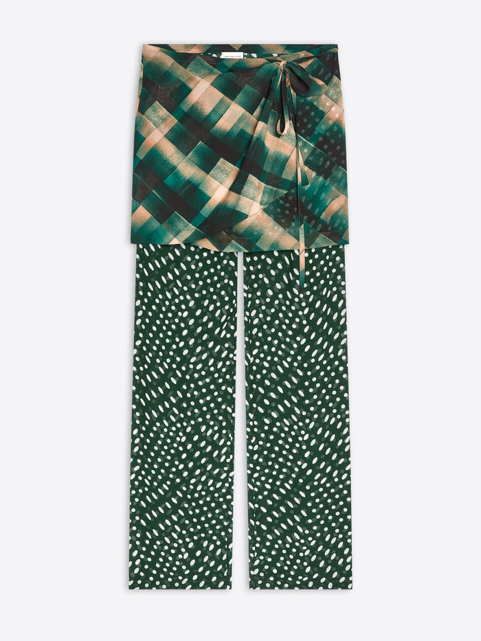Green patterned pants on a white background
