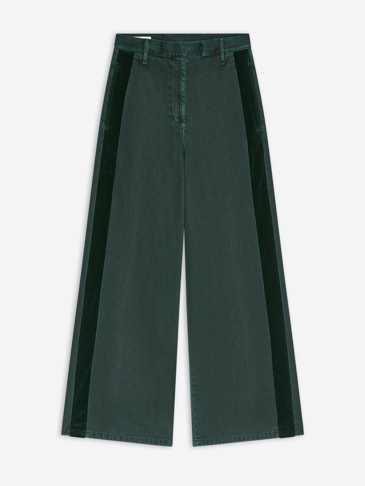 Green wide-leg pants on a white background