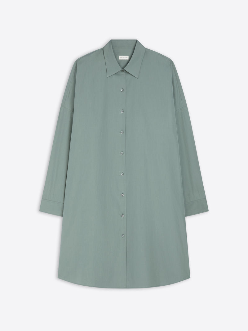 Raf colored, oversized cotton shirt dress on a white background