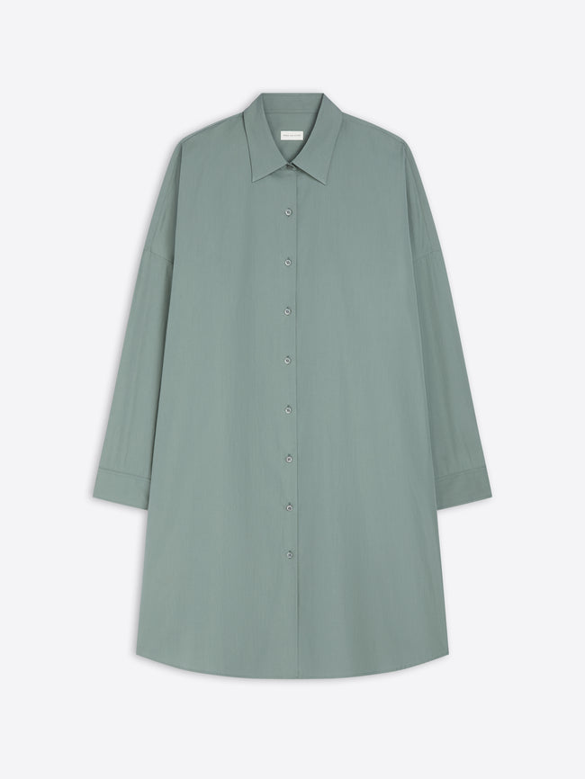 Raf colored, oversized cotton shirt dress on a white background