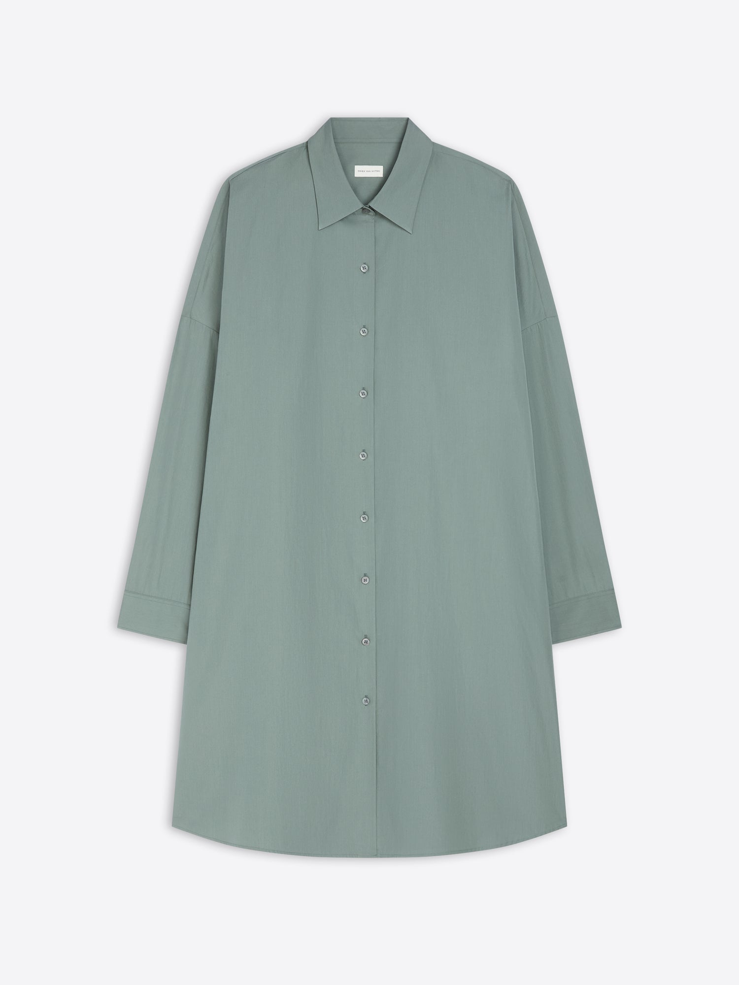 Raf colored, oversized cotton shirt dress on a white background