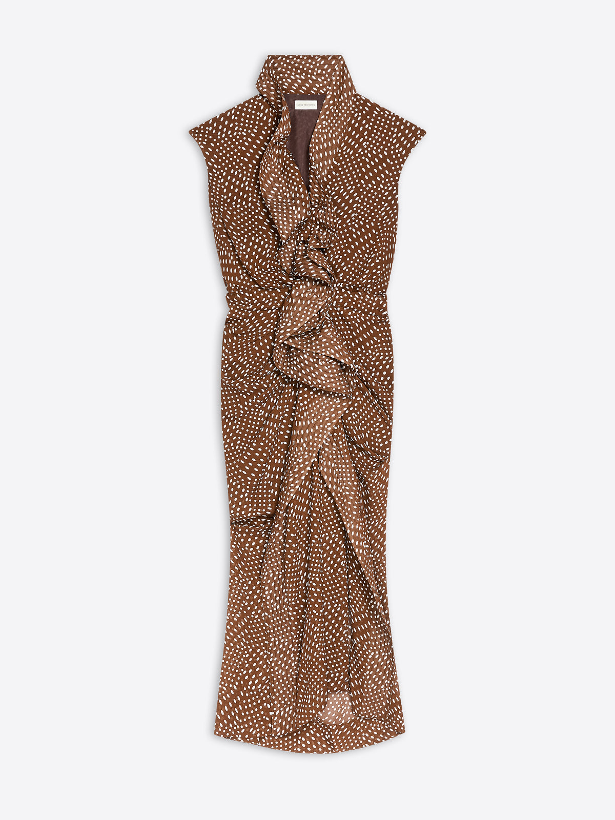 Brown patterned dress on a white background