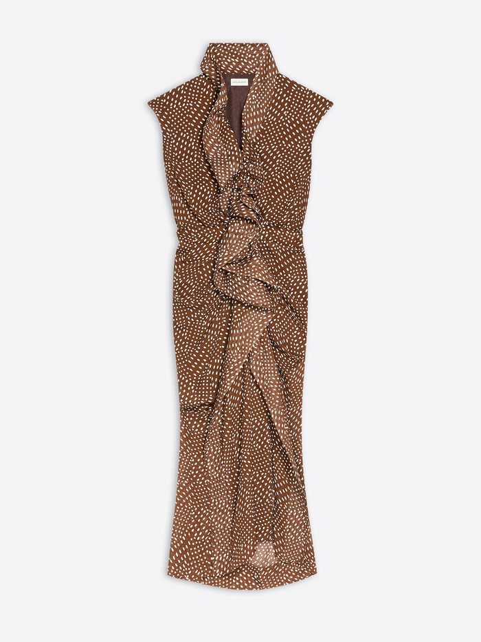 Brown patterned dress on a white background