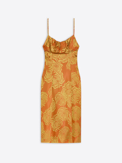 Orange dress with yellow floral pattern on a white background - Dries Van Noten