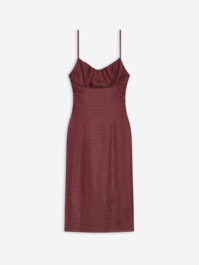 Burgundy patterned dress with thin straps on a white background - Dries Van Noten