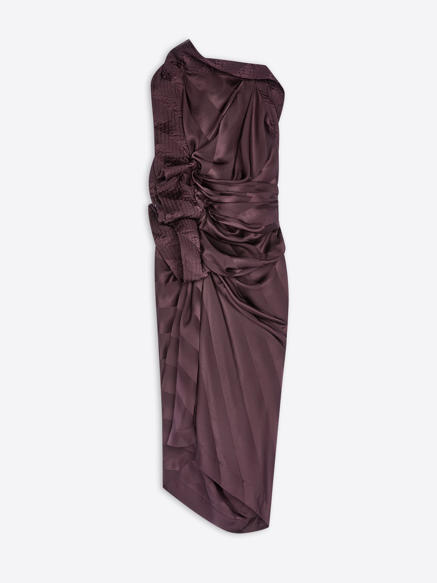 Dark purple one-shoulder dress on a white background