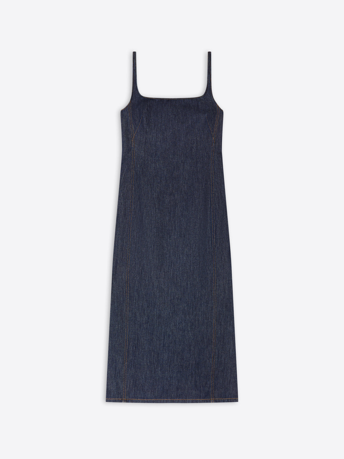 Denim dress with thin straps on a white background