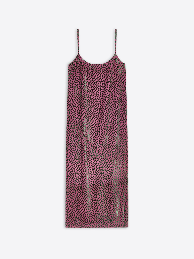 Pink slip dress with pattern on a white background