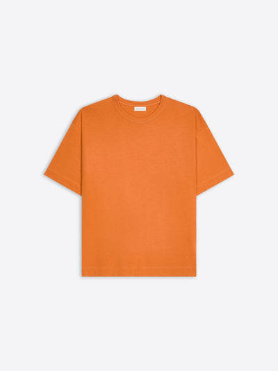 Orange, loose cotton t-shirt on a white background - Dries Van Noten